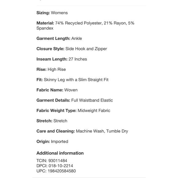 A New Day High Rise Skinny Ankle Side Zip Black Pull On Pants New Size 2 R - Picture 14 of 14